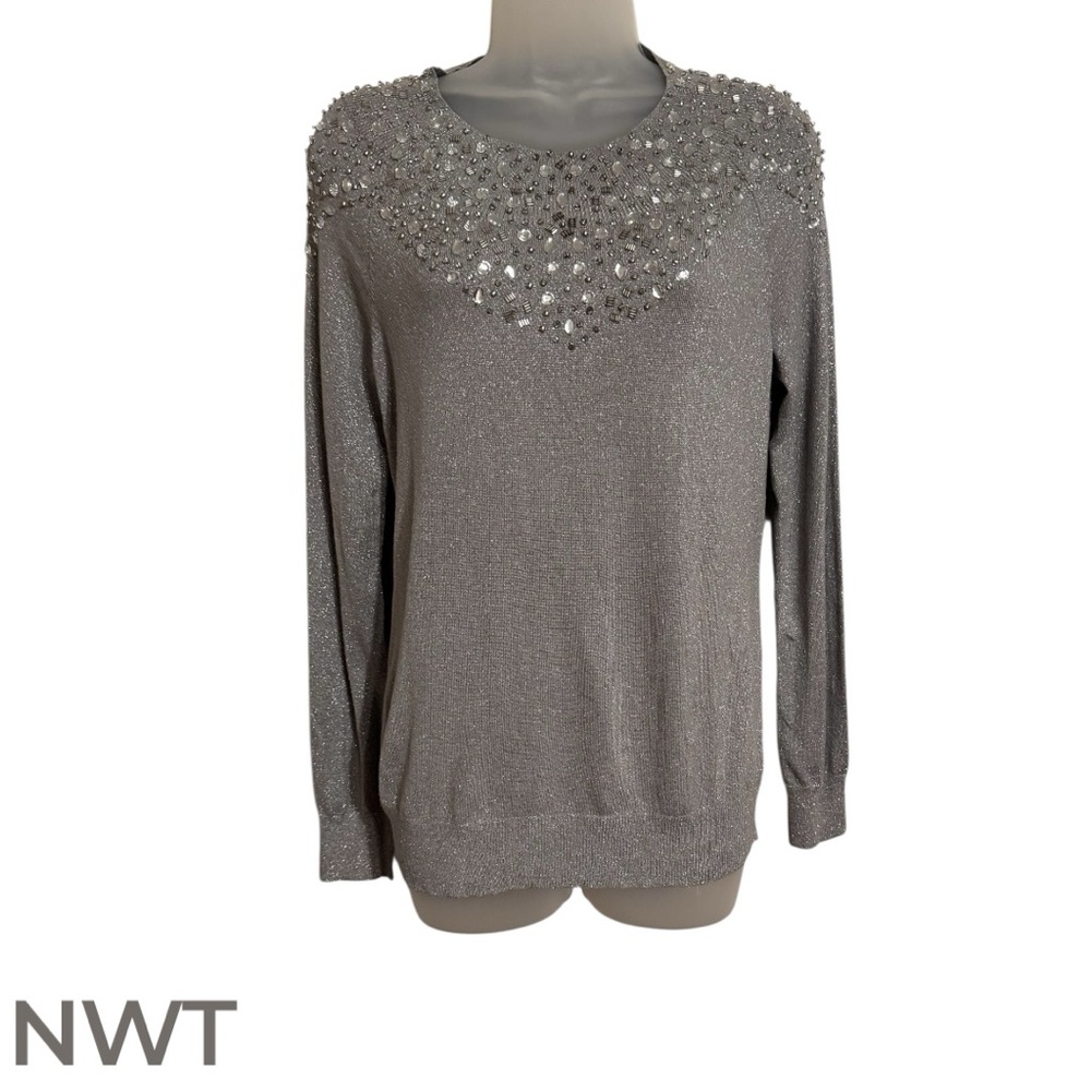 NWT GORGEOUS *SPECIAL OCASSION* SILVER SPARKLING TOP SMALL #6 - Picture 1 of 10